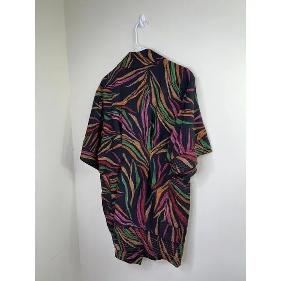 NWT FARM RIO Black Shiny Multicolor Leaf Print Mini Wrap Dress Size XS - Picture 9 of 9